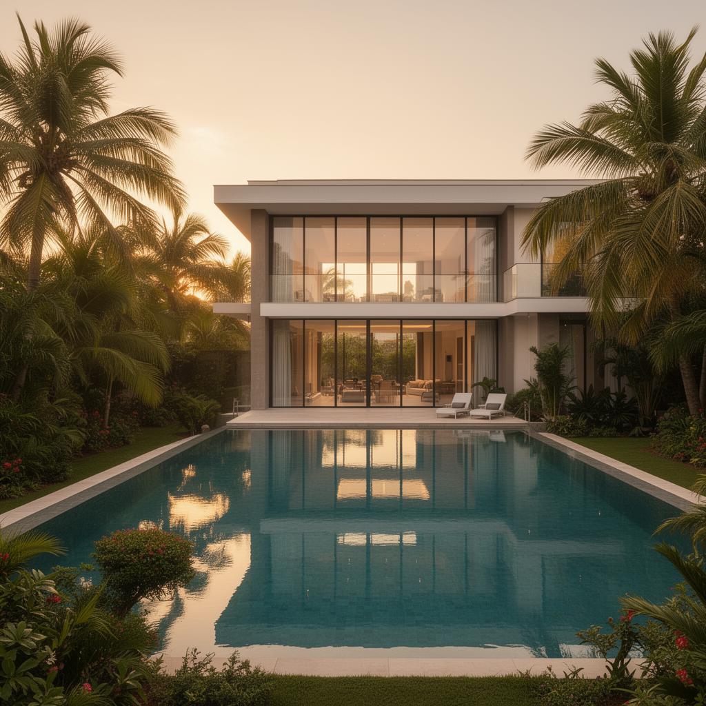 Villa de luxe avec piscine à Abidjan au coucher du soleil
